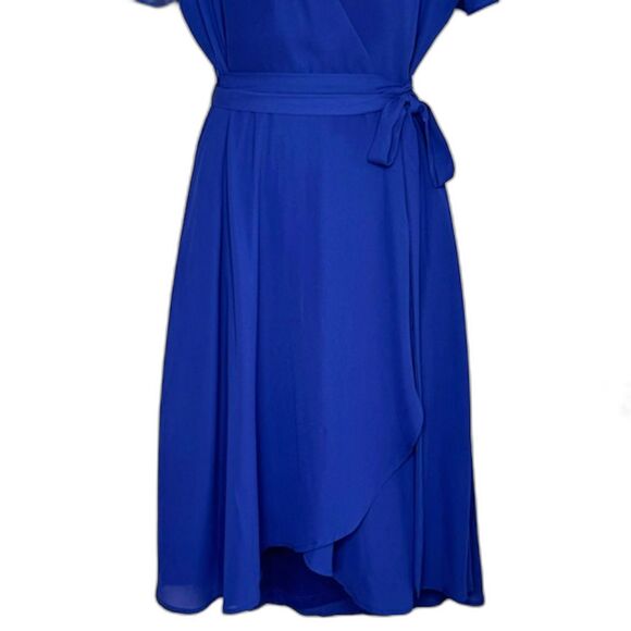 LULUS RISE TO THE OCCASTION ROYAL BLUE WRAP DRESS BUTTERFLY SLEEVE SIZE MEDIIUM - Picture 5 of 14